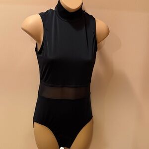 Balera Black Turtleneck Leotard with nude mesh Medium Adult (8/10)